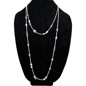 Chic 90s Multi-Strand White Beaded Necklace